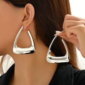 Chic  925 Silver plate Lightweight thick Super Large  Triangle Earrings